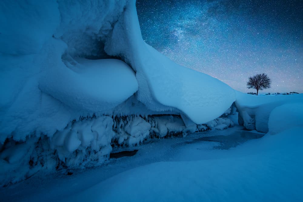 Snowy Milky Way Night by Bingo Z — canvas wall art