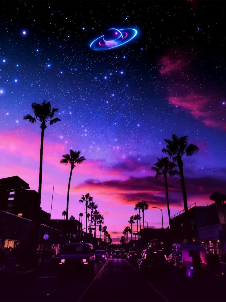 Cosmic Palm Street by Ritvik takkar — canvas wall art