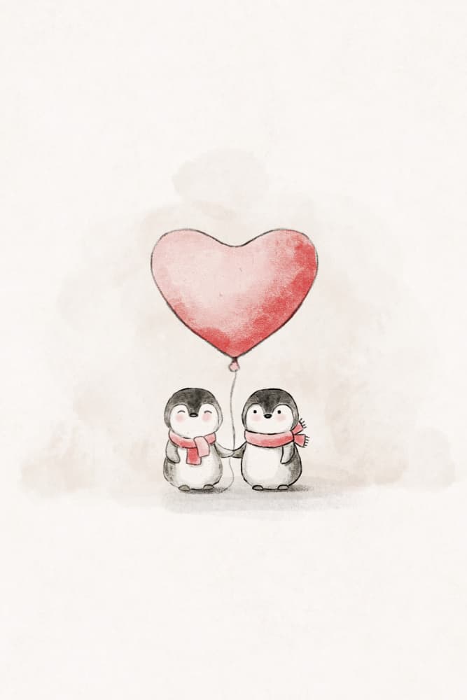 Sweet Penguin Love by Xuan Thai — canvas wall art