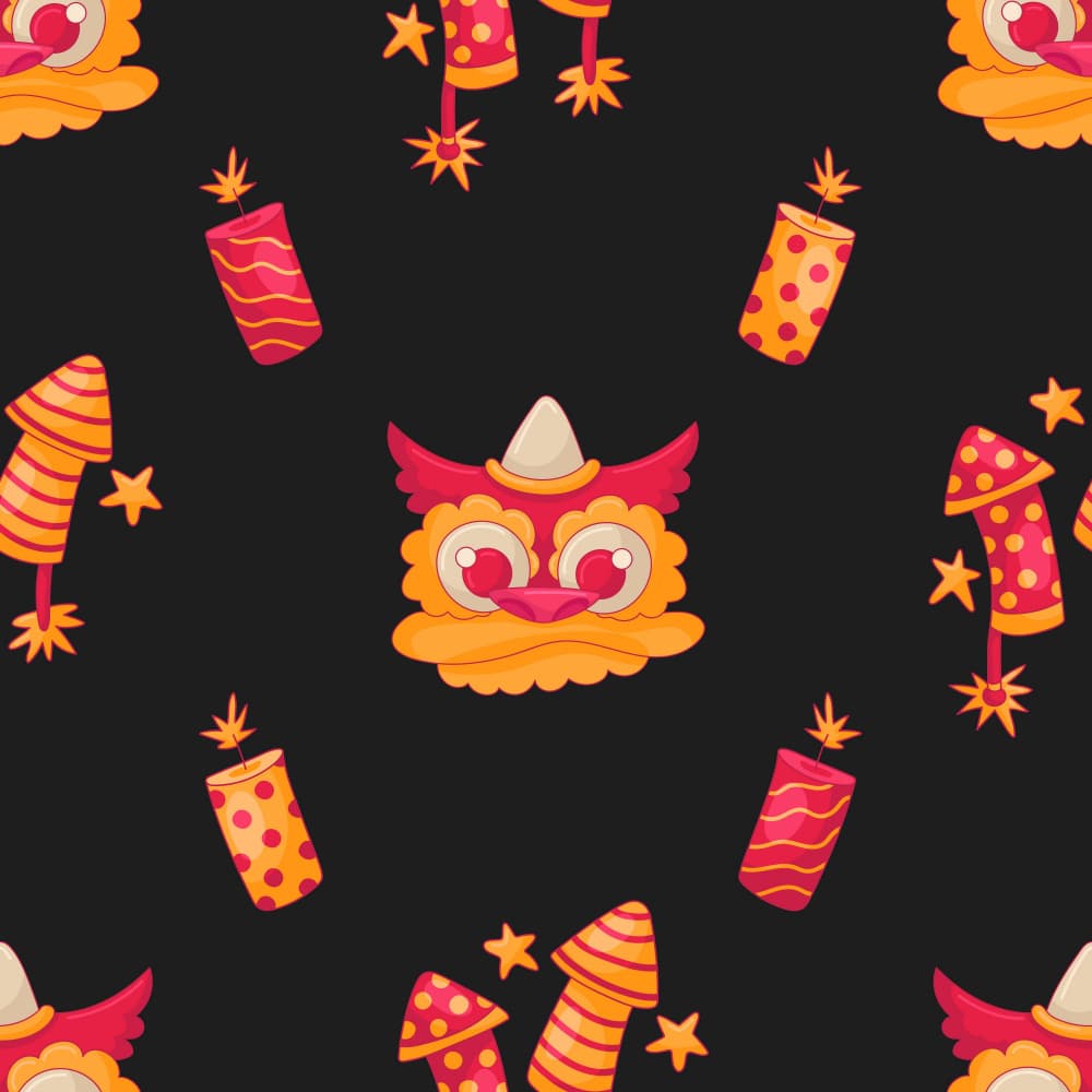 Festive Dragon Fireworks Pattern by Marika Barsrsind — canvas wall art