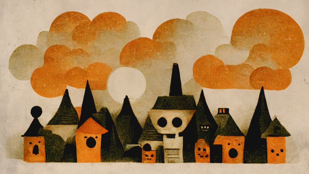 Spooky Village View by Treechild — canvas wall art