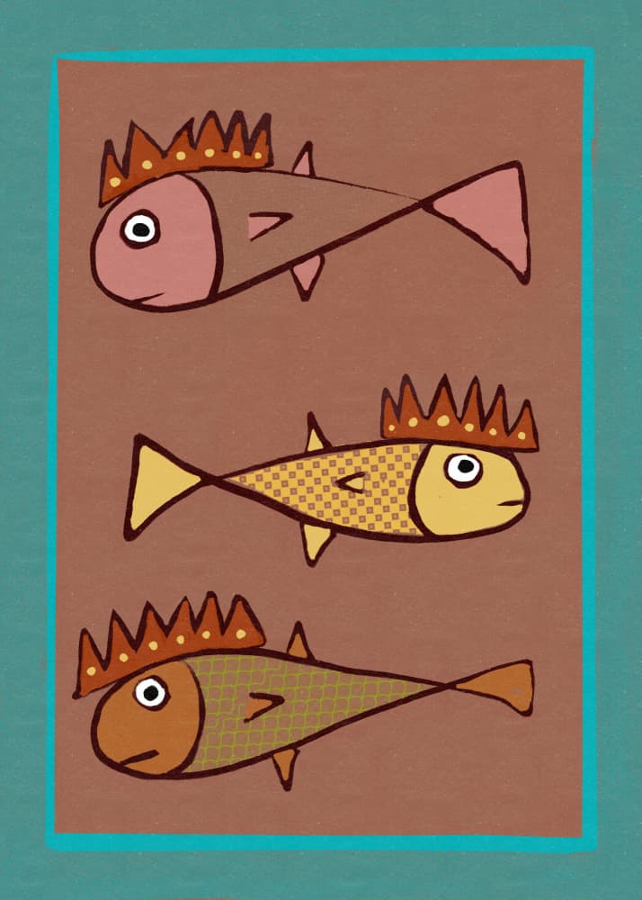 Three Crowned Fish by Sharyn Bursic — canvas wall art