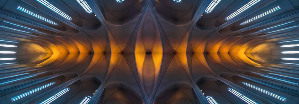 Golden Light Church Interior by Larry Deng APA — canvas wall art