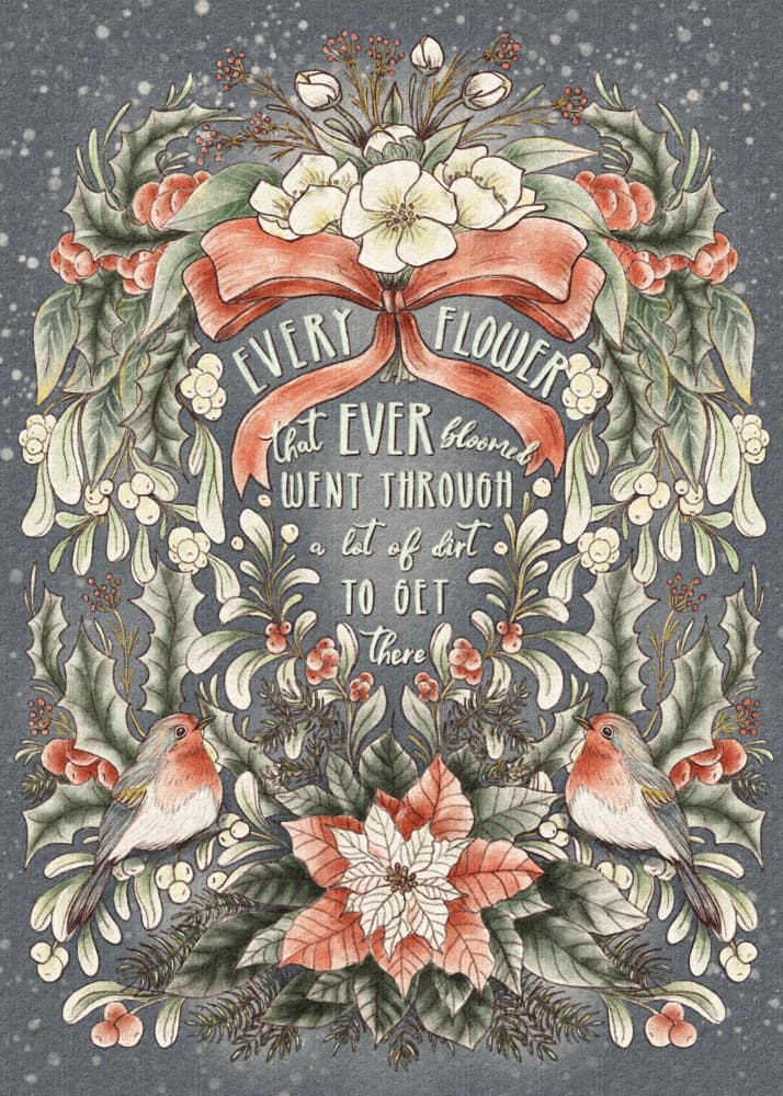 Inspirational Winter Floral Wreath by Olena Kovalova — canvas wall art