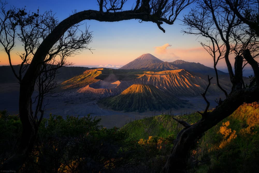 Majestic Volcano Sunrise by Johnny Zhang — canvas wall art