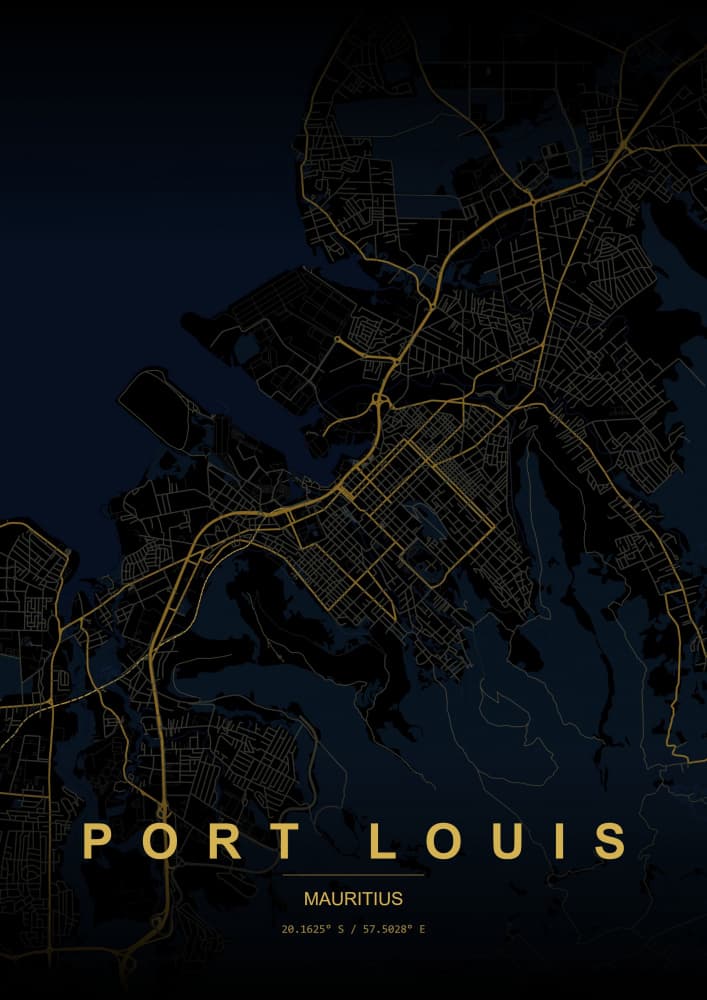 Port Louis Night Map by HUGO — canvas wall art