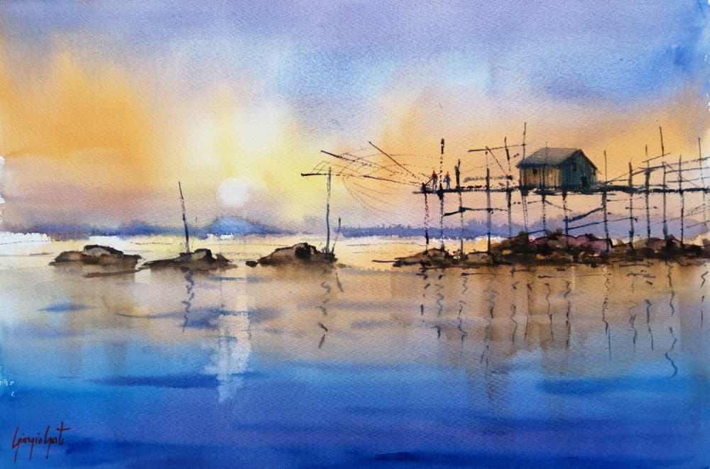 Golden Hour Fishing Hut by Giorgio Gosti — canvas wall art