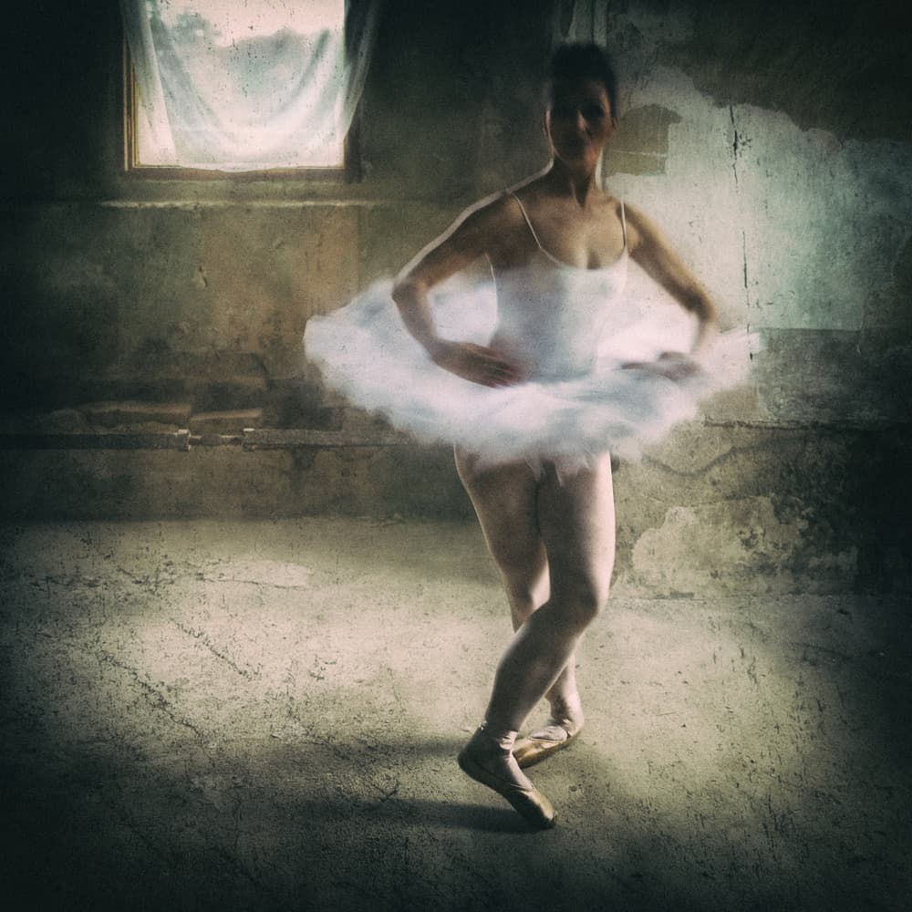 Moody Ballerina In Motion by Roswitha Schleicher-Schwarz — canvas wall art