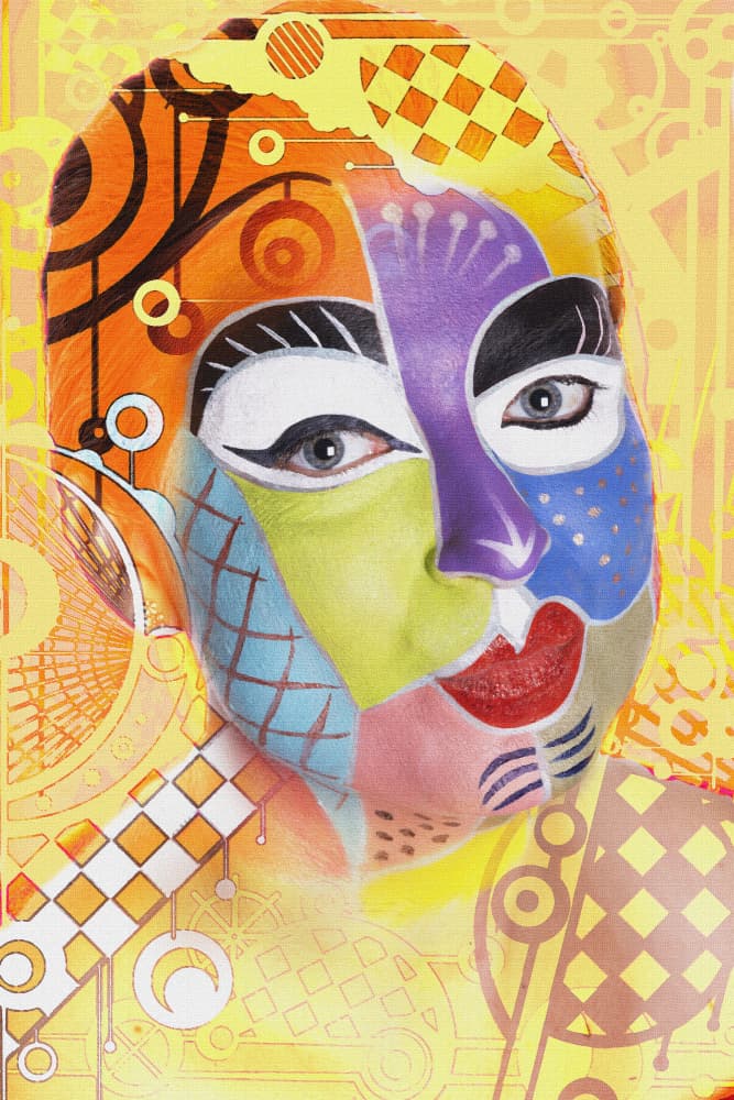 Vibrant Abstract Face Portrait by Carmen Watkins — canvas wall art