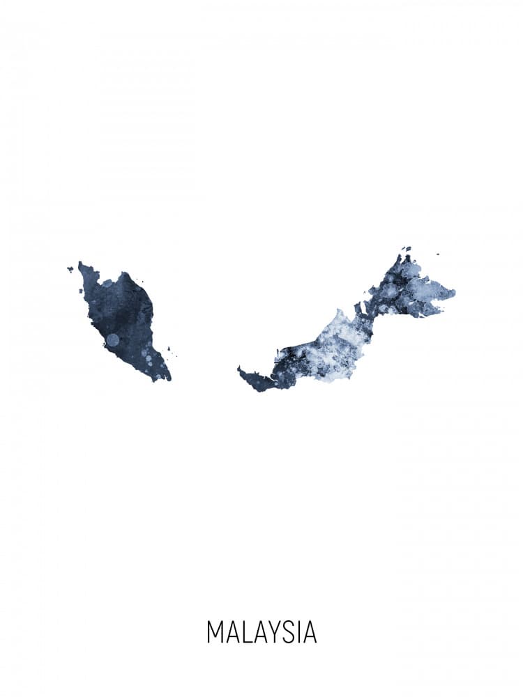 Abstract Blue Malaysia Map by Michael Tompsett — canvas wall art