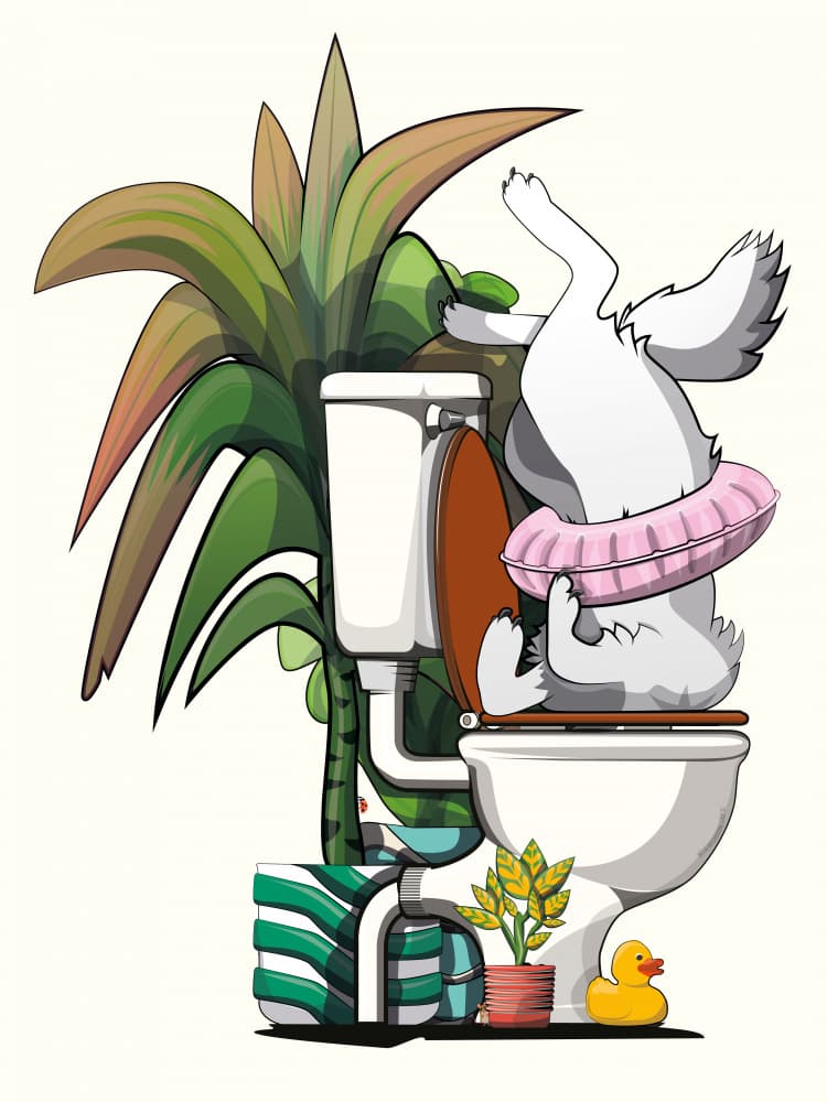 Dog In Toilet Float by In The Washroom — canvas wall art