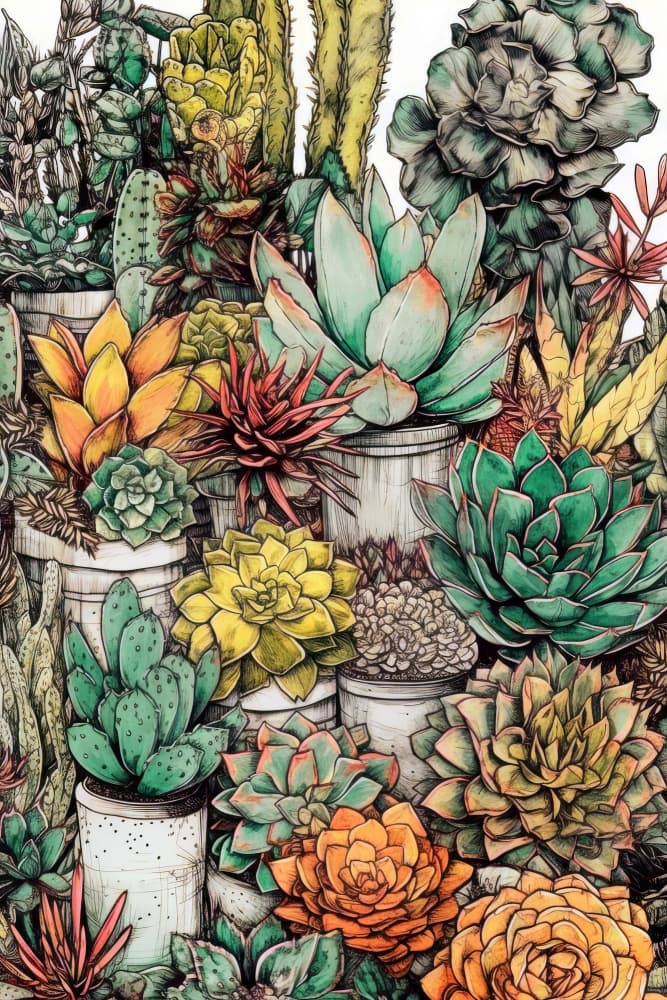 Colorful Succulent Garden by Justyna Jaszke — canvas wall art