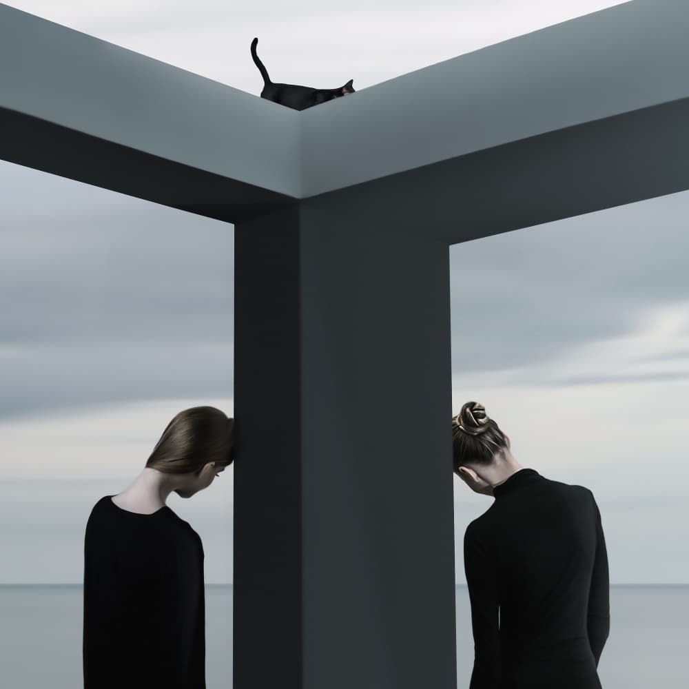 Quiet Contemplation with Cat by hardibudi — canvas wall art