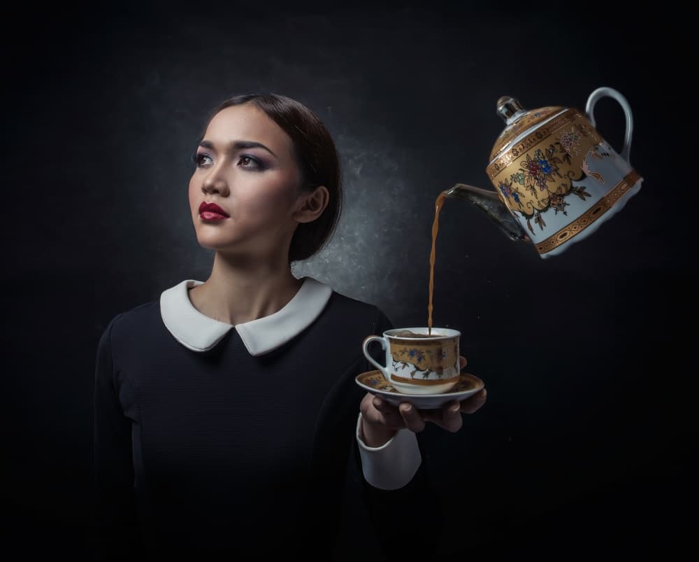 Elegant Woman's Coffee Dream by hardibudi — canvas wall art