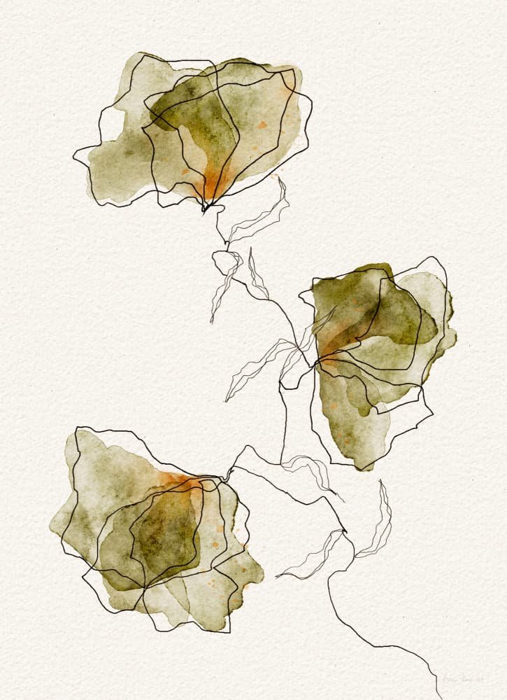 Green Watercolor Flowers by Ankie Kooi — canvas wall art