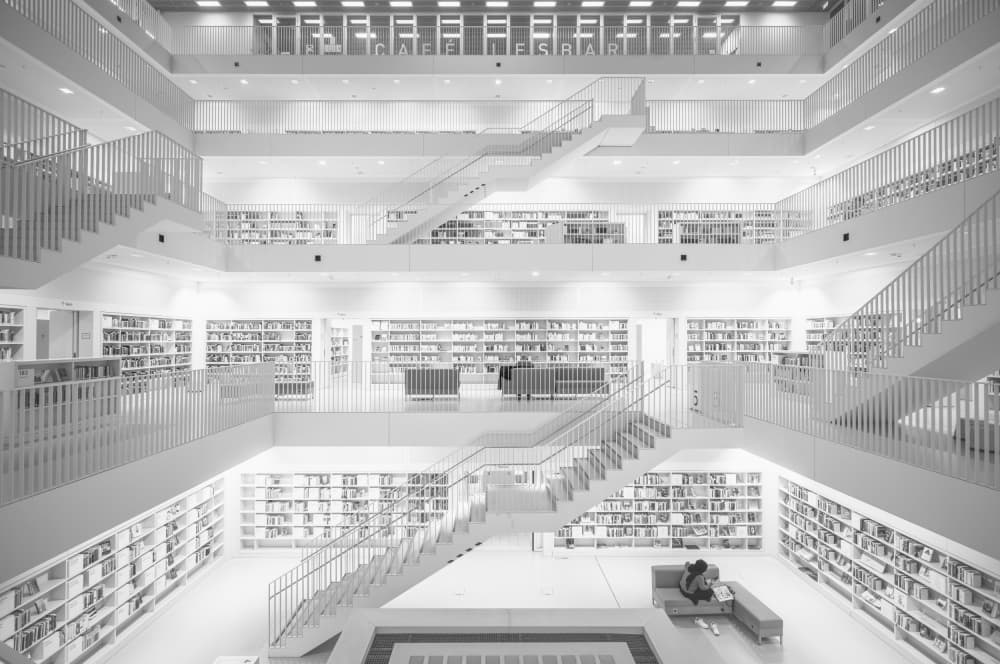 Modern White Library Interior by Arne Jansen — canvas wall art