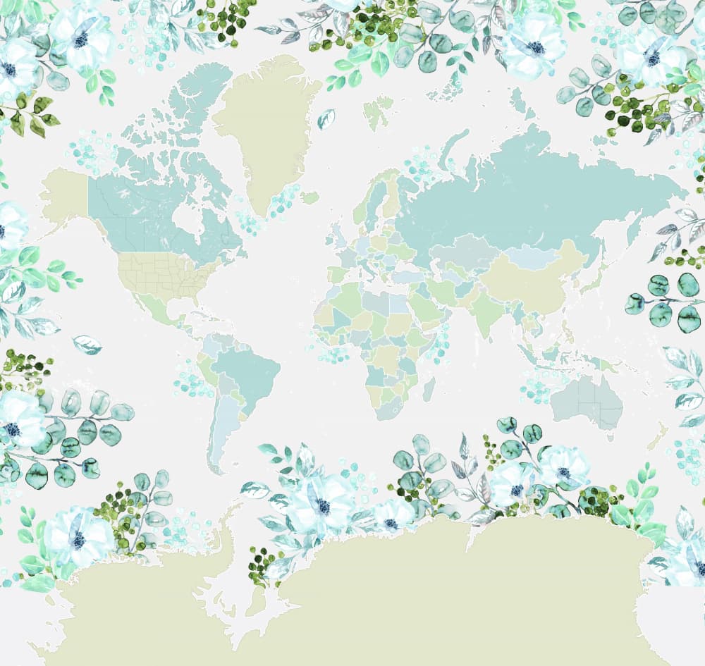Soft Floral World Map by Rosana Laiz Blursbyai — canvas wall art