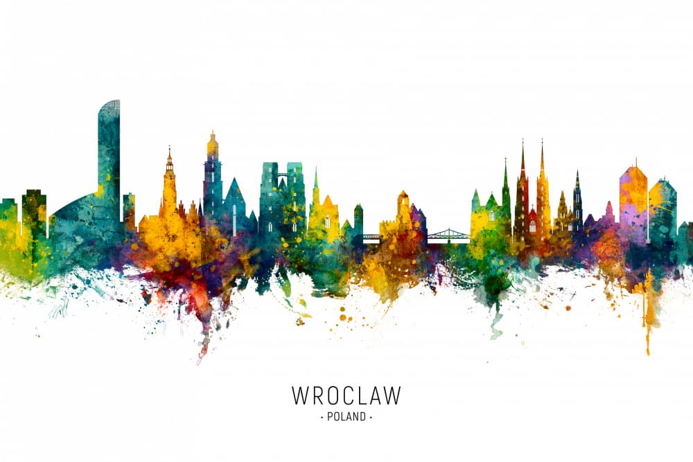 Colorful Wrocław Skyline by Michael Tompsett — canvas wall art