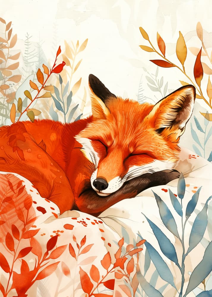 Cozy Sleeping Fox by Justyna Jaszke — canvas wall art