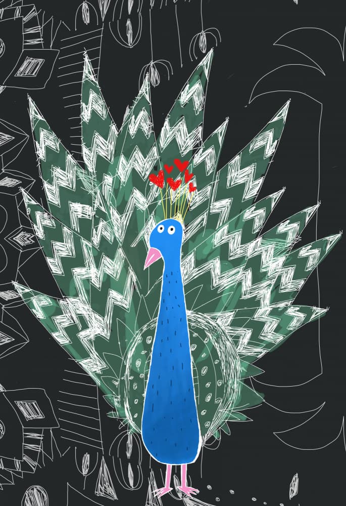 Whimsical Heart Peacock by Carla Daly — canvas wall art