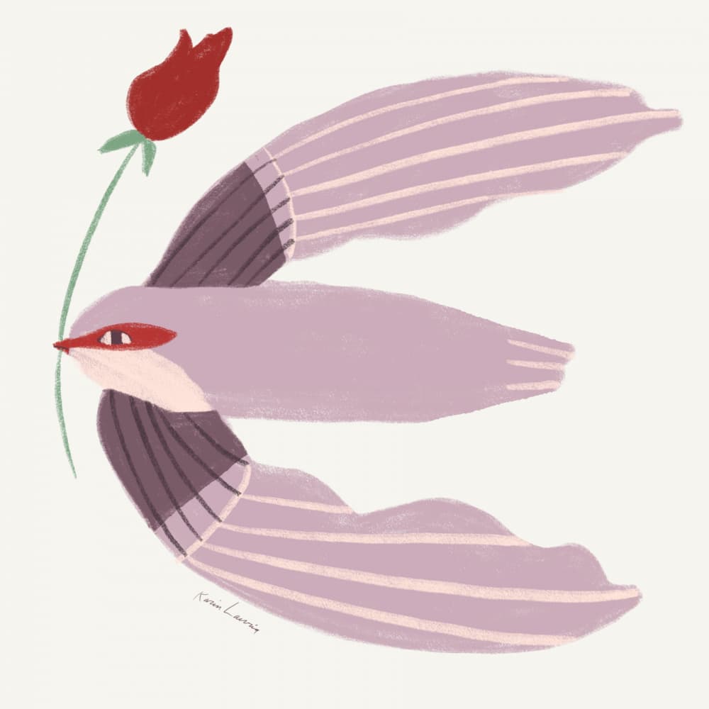 Whimsical Bird with Rose by Karin Lauria — canvas wall art