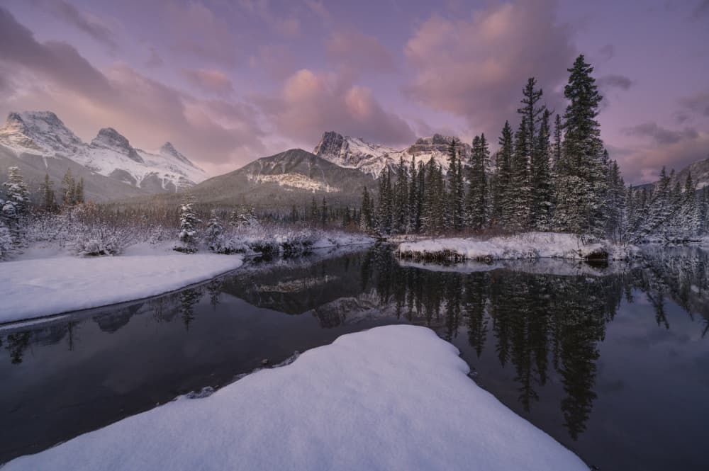 Purple Sky Mountain Reflections by David Martin Castan — canvas wall art
