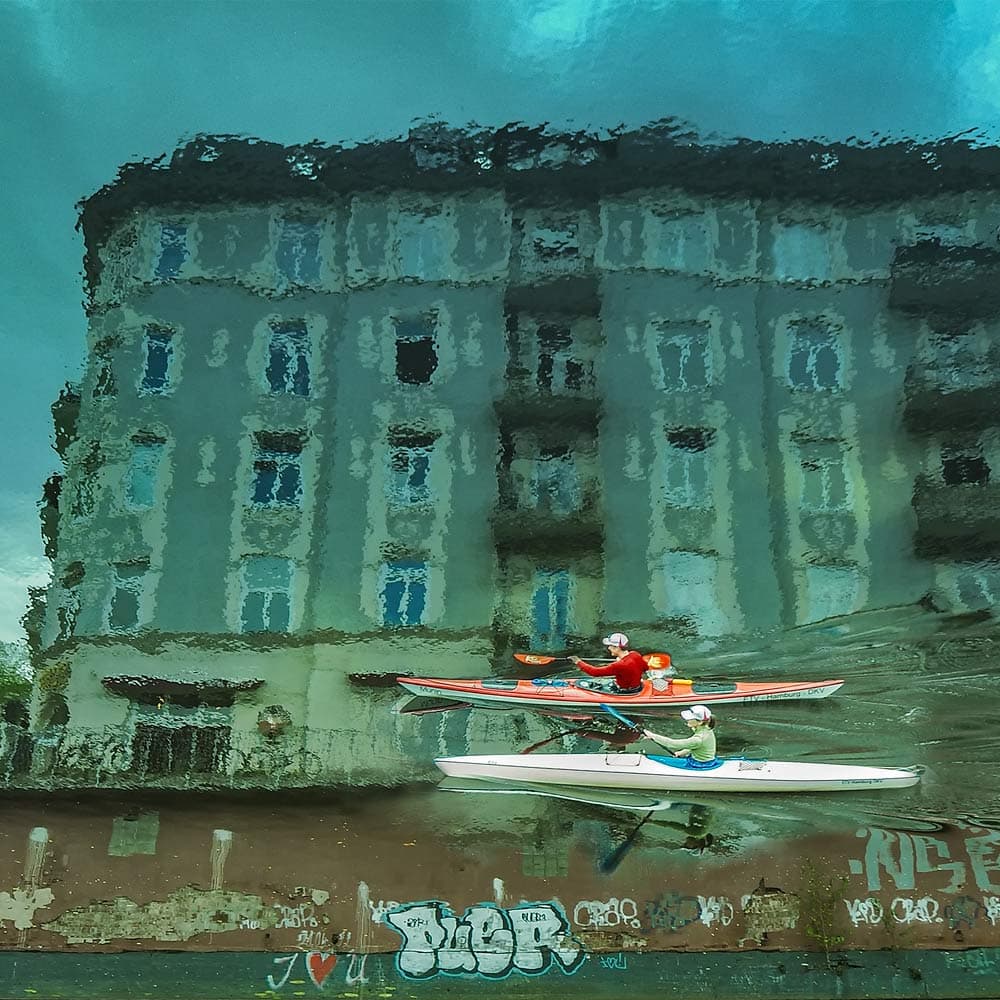 Urban Kayak Reflections by ambra — canvas wall art