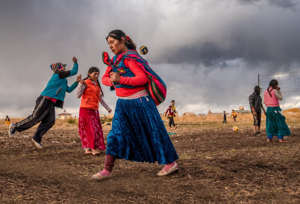 Andean Girls Playing by Corinne Spector — canvas wall art