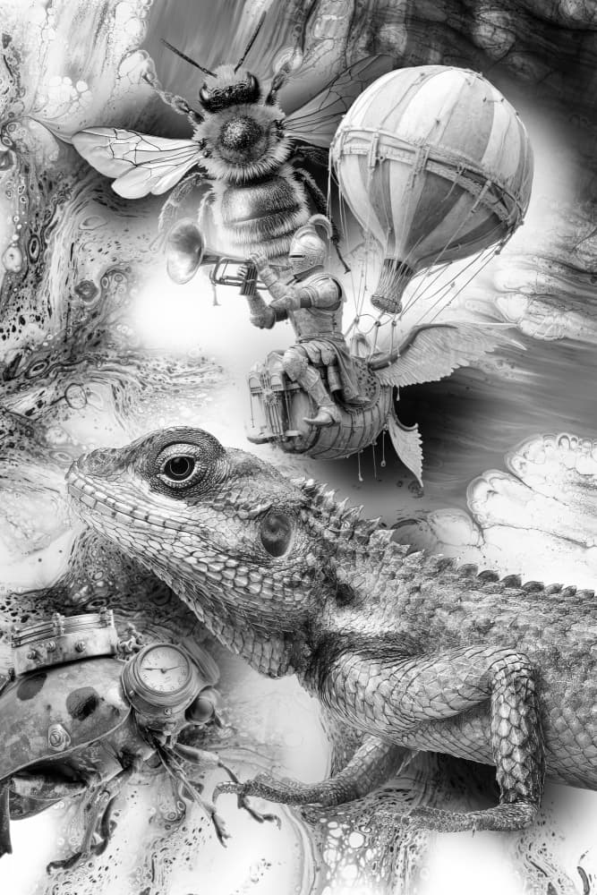 Whimsical Bee Knight Lizard by Rafal Kulik — canvas wall art