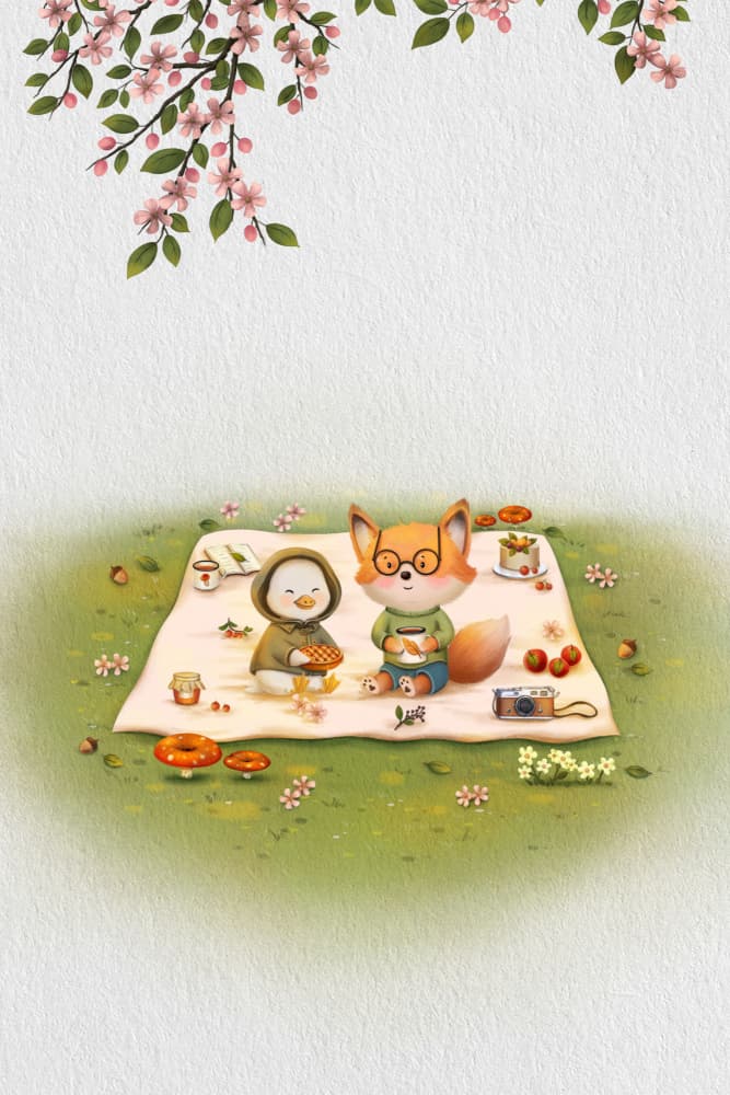 Fox and Duck Spring Picnic by Xuan Thai — canvas wall art