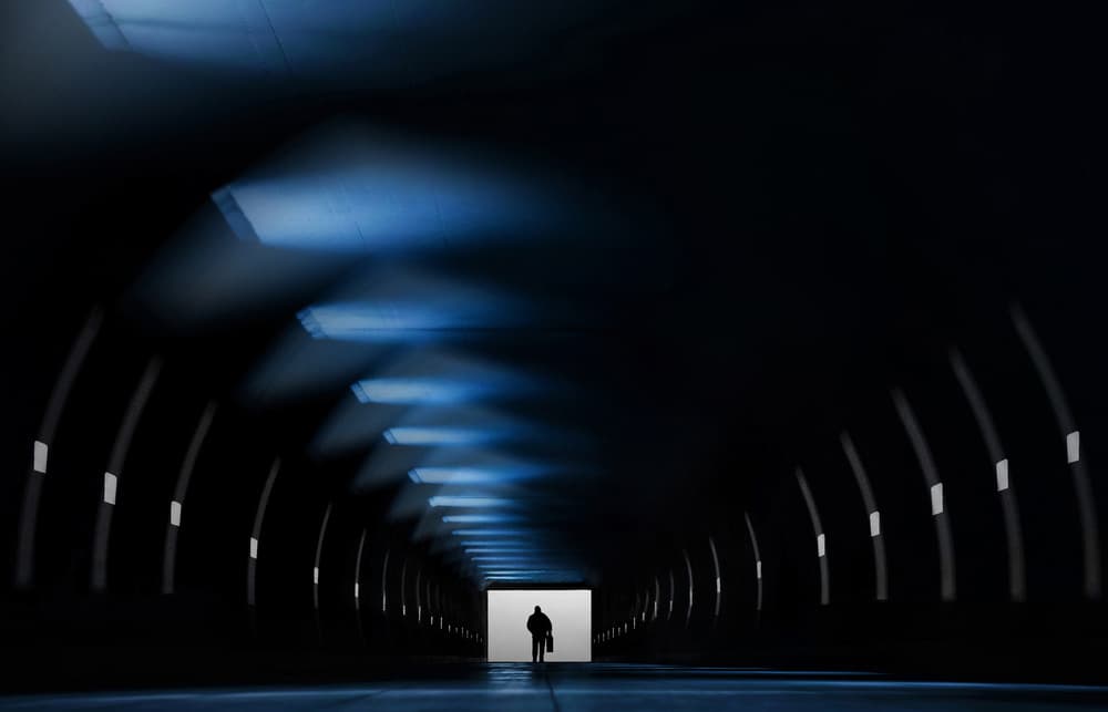 Man in Blue Tunnel by Samanta Krivec — canvas wall art