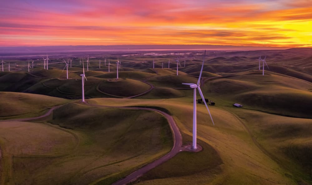 Sunset Wind Farm Hills by Jenny Qiu — canvas wall art