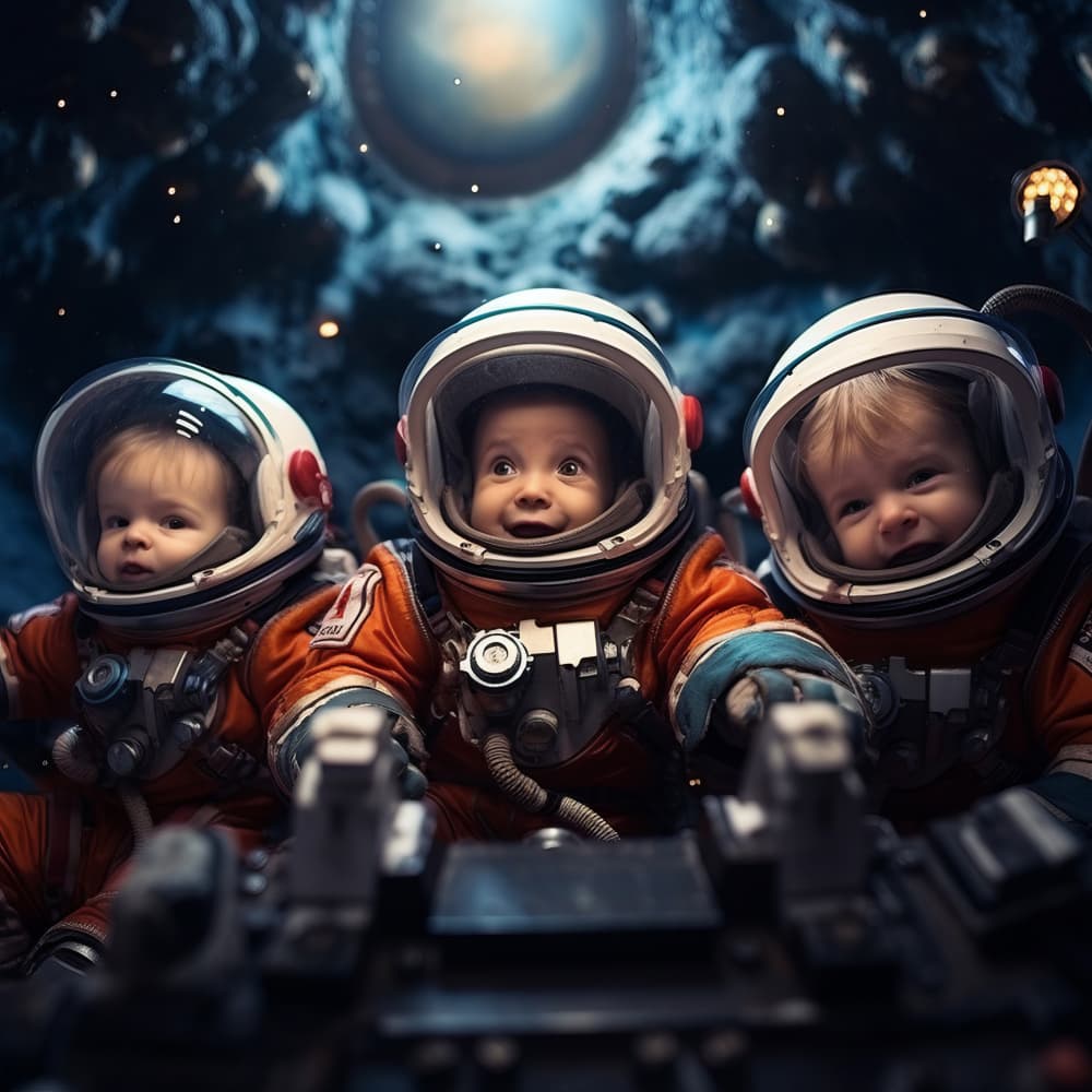 Curious Astronaut Babies by Bilge Paksoylu — canvas wall art