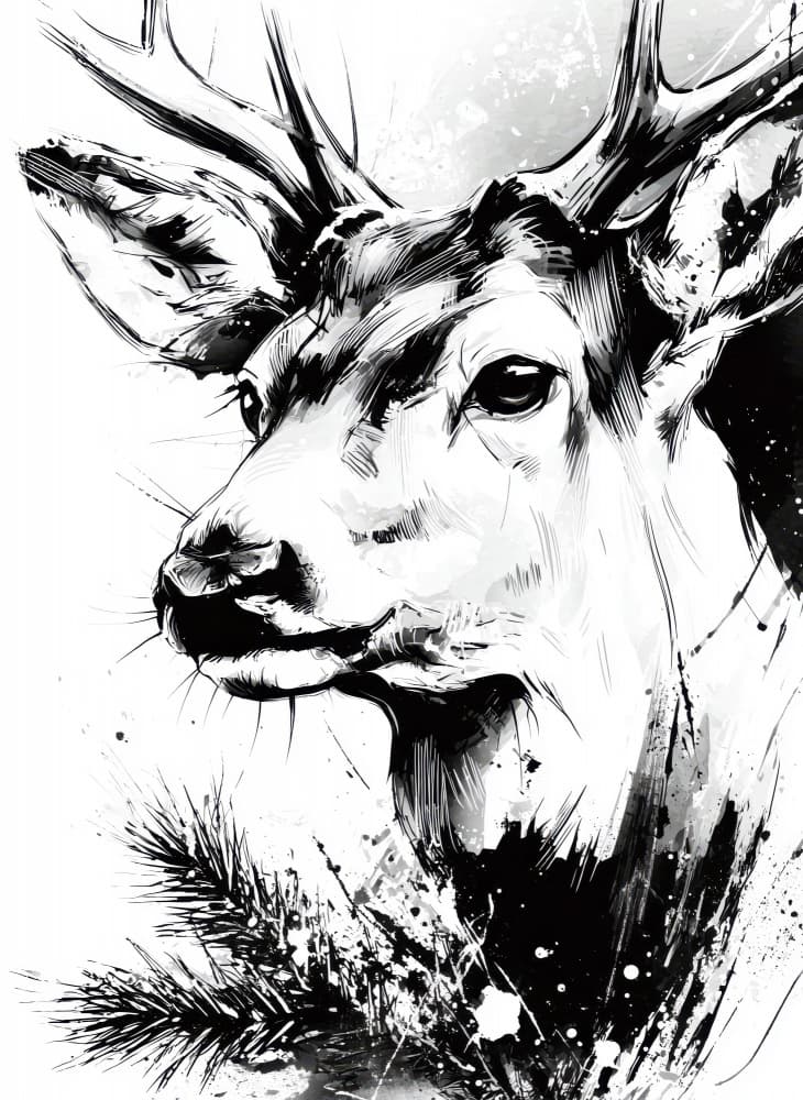 Wild Deer Ink Art by Justyna Jaszke — canvas wall art
