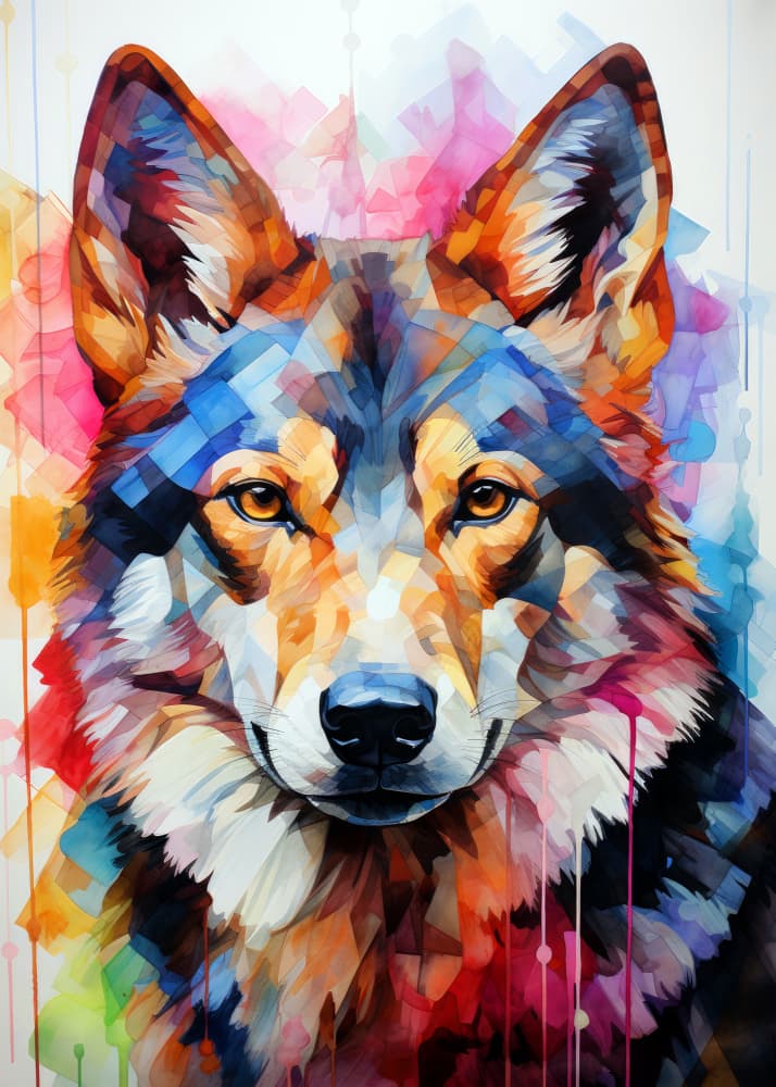 Vibrant Geometric Wolf by Justyna Jaszke — canvas wall art