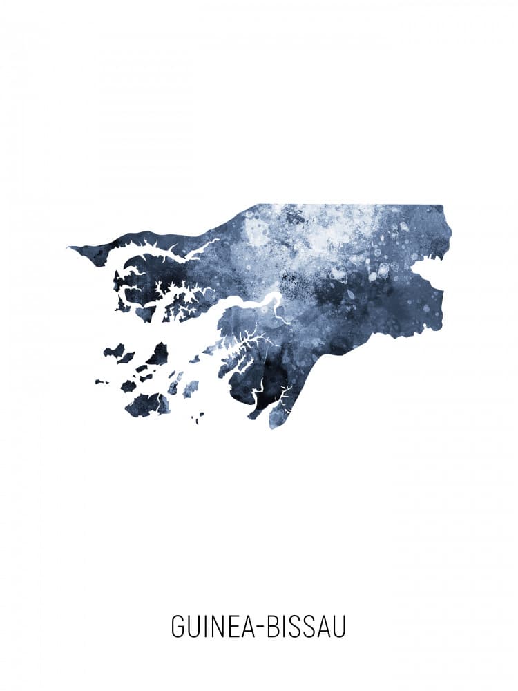 Guinea-Bissau Watercolor Map by Michael Tompsett — canvas wall art