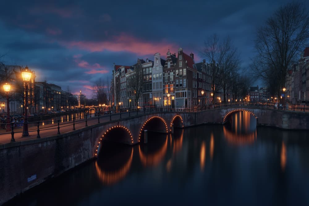 Blue Hour Canal Lights by Juan Pablo de Miguel — canvas wall art