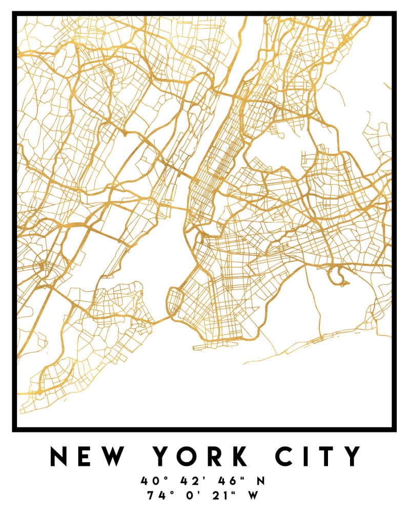 Golden New York City Map by Emiliano Deificus — canvas wall art