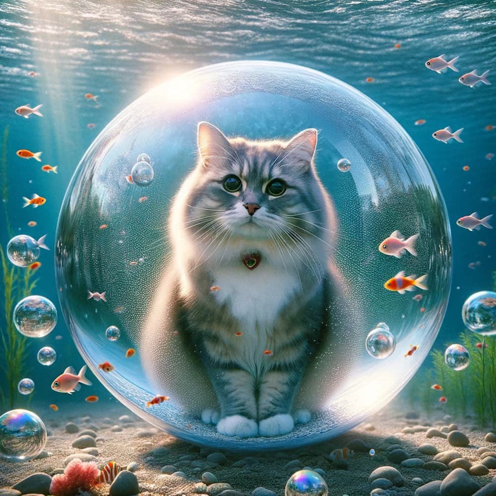 Underwater Bubble Cat by David Galan — canvas wall art