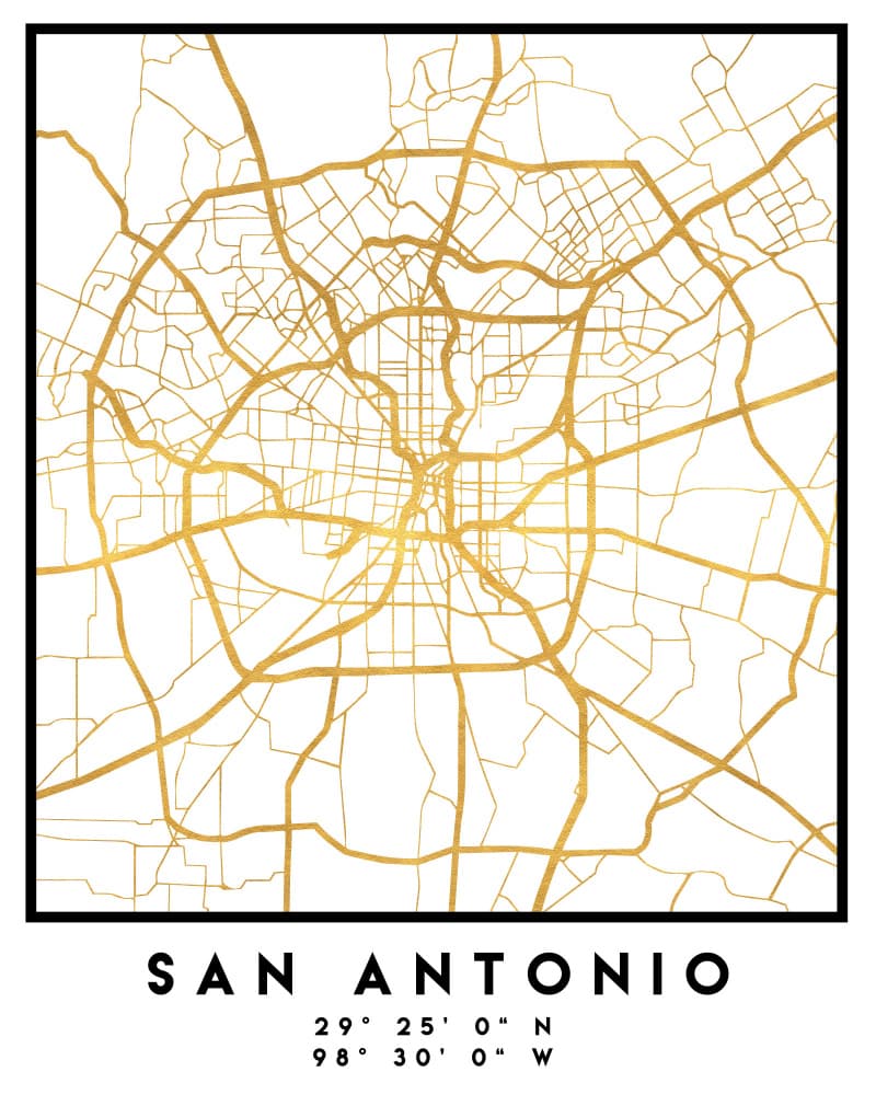 San Antonio Gold Map by Emiliano Deificus — canvas wall art