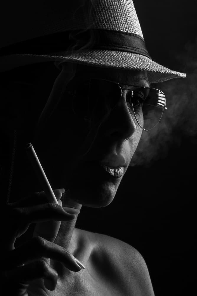 Mysterious Smoking Woman by Thierry Lagandré (Transgressed Light) — canvas wall art