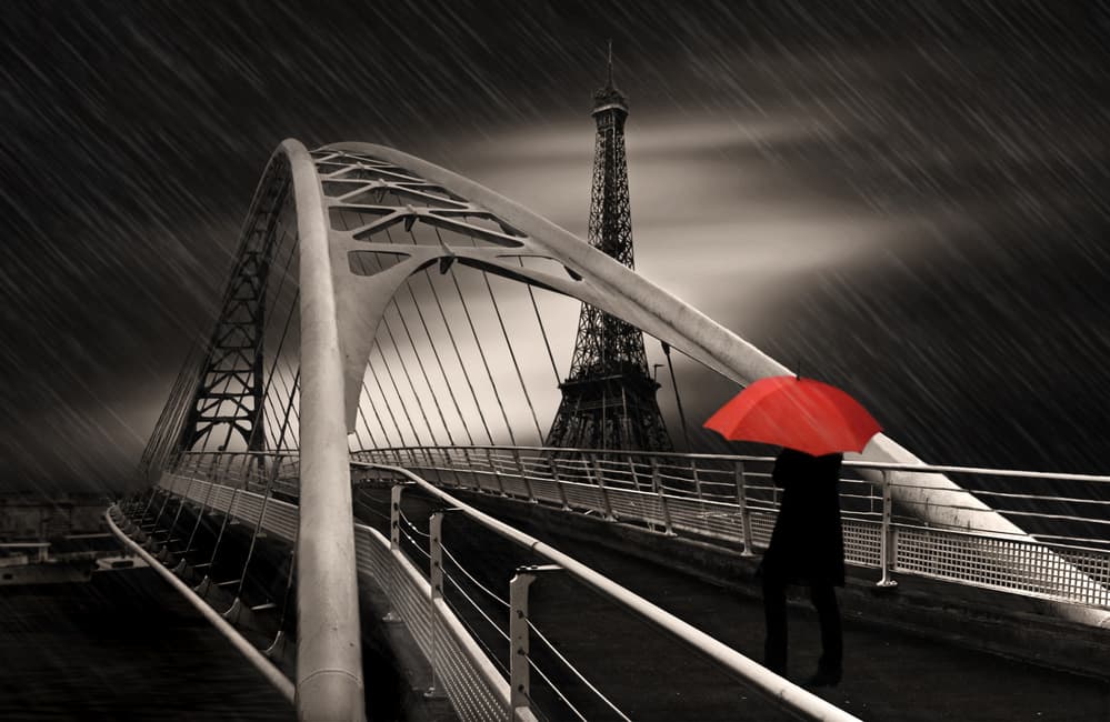 Red Umbrella Paris Rain by Pierre Bacus — canvas wall art