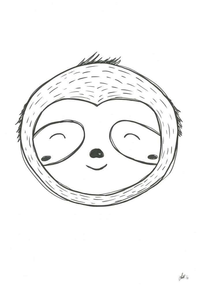 Happy Sloth Face by Lor Muller — canvas wall art