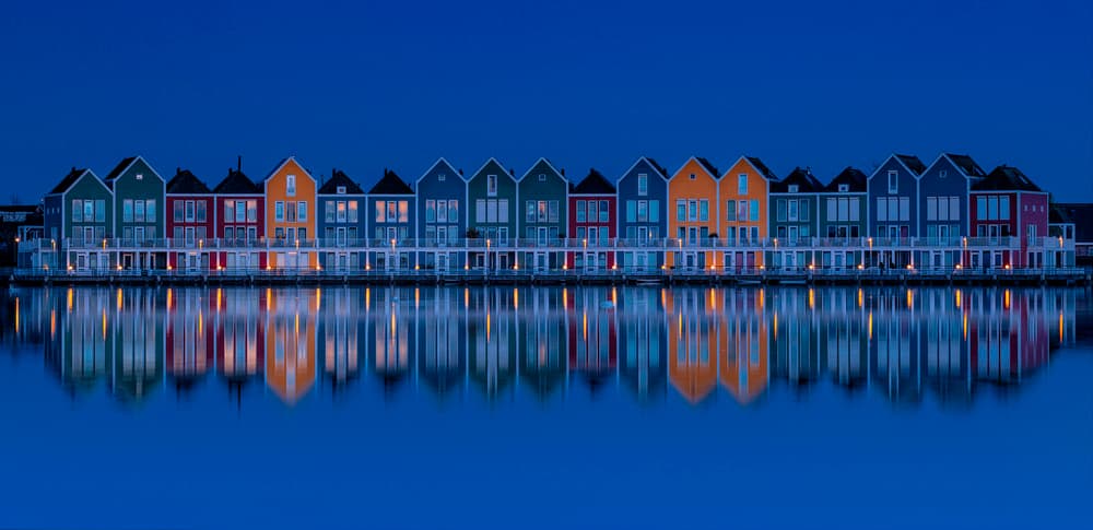 Blue Hour House Reflections by Alejandro Garcia — canvas wall art