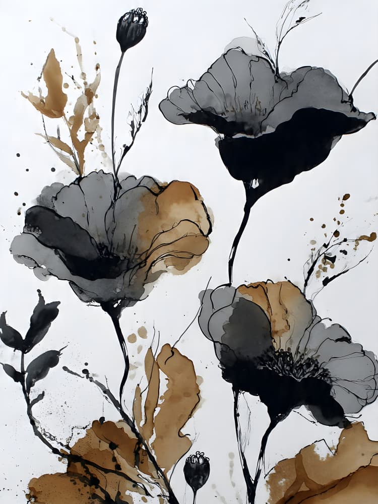Elegant Sepia Poppies by Miguel Bruzual — canvas wall art