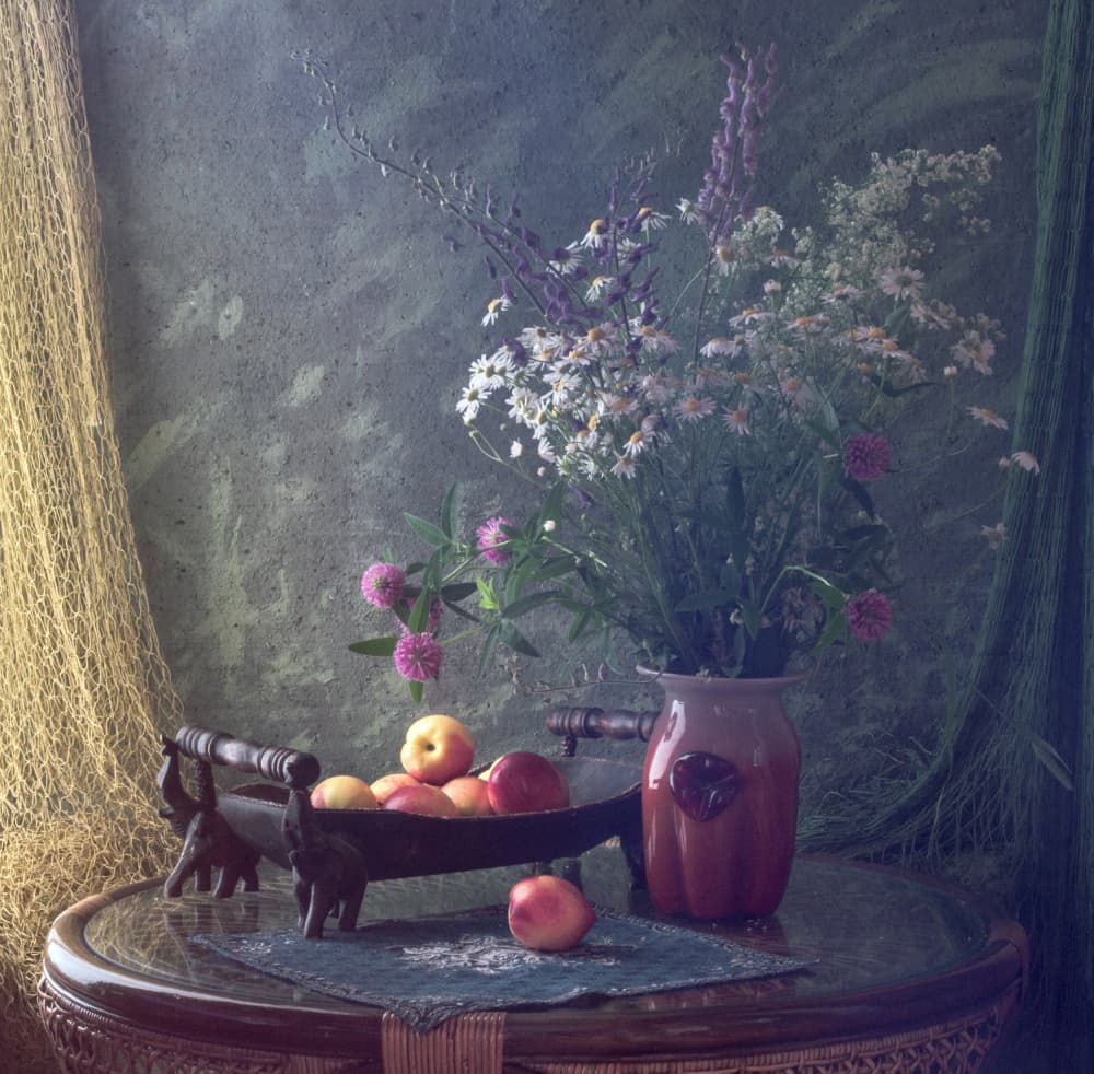Rustic Flowers and Fruit by UstinaGreen — canvas wall art