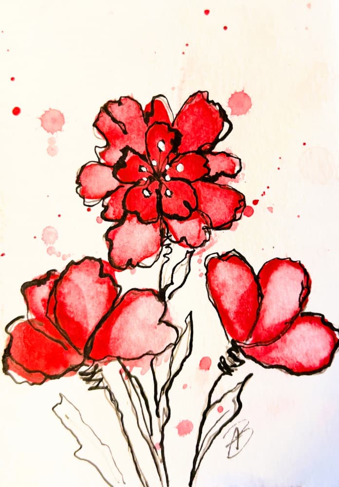 Red Watercolor Flowers by Anda Bieza — canvas wall art