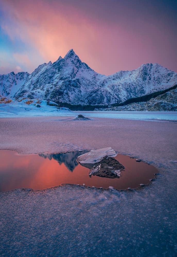 Pink Mountain Reflection by Fred Åge Hol — canvas wall art