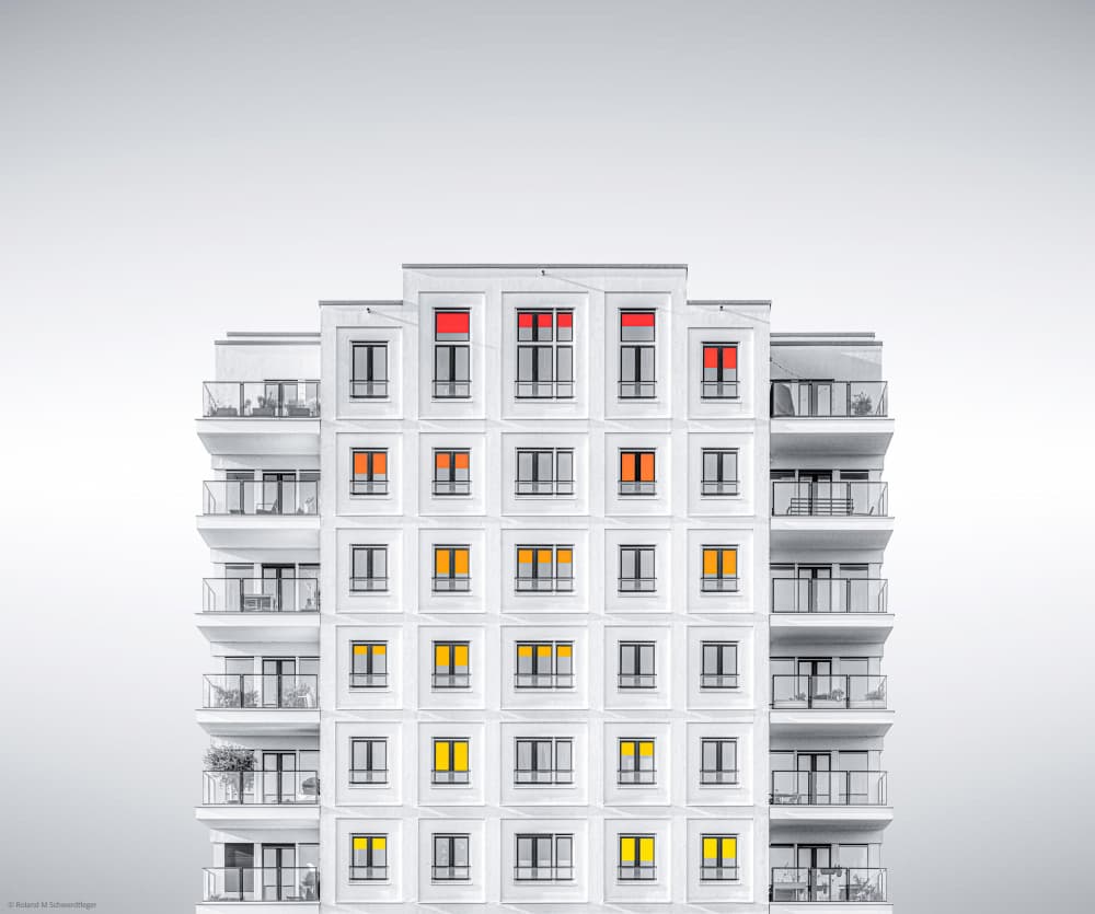 Vibrant Building Windows by Roland M Schwerdtfeger — canvas wall art