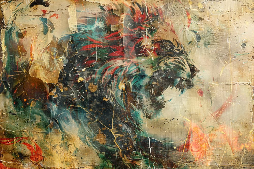 Roaring Grunge Lion by Rafal Kulik — canvas wall art